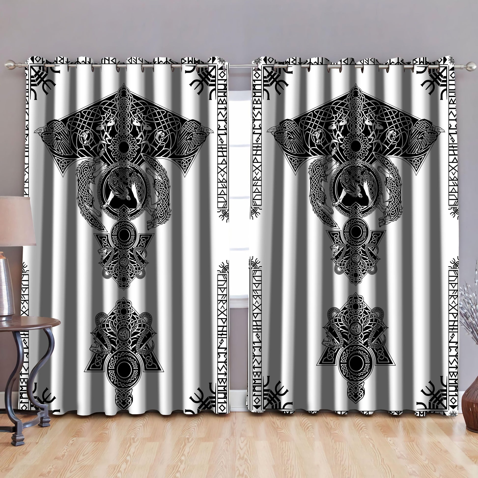 Viking Tattoo Blackout Thermal Grommet Window Curtains-Curtains-HP Arts-52'' x 63''-Vibe Cosy™