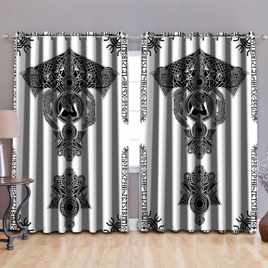 Viking Tattoo Blackout Thermal Grommet Window Curtains-Curtains-HP Arts-52'' x 63''-Vibe Cosy™