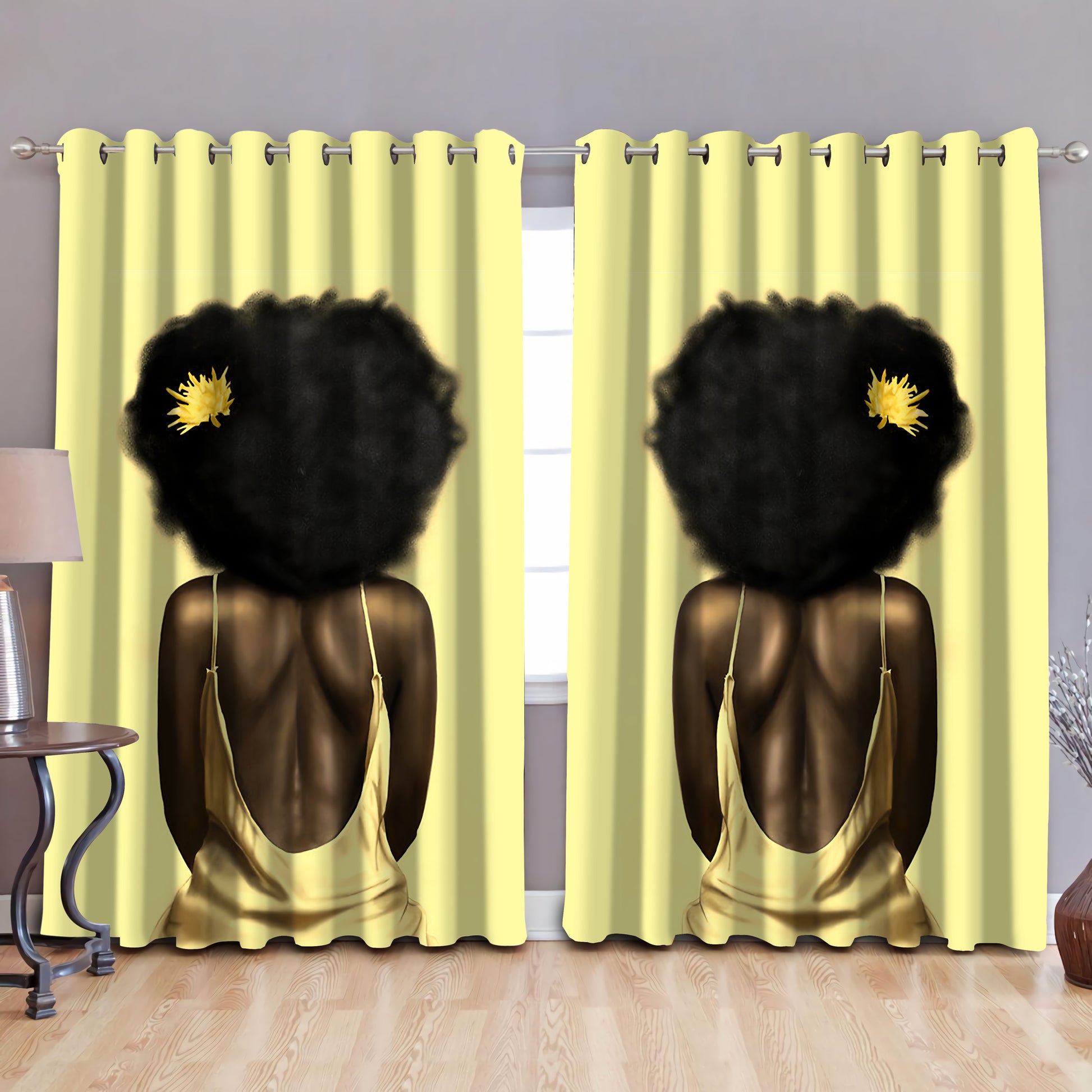 Black girl, blackout thermal grommet window curtains HAC120607-HG-HG-52'' x 63''-Vibe Cosy™