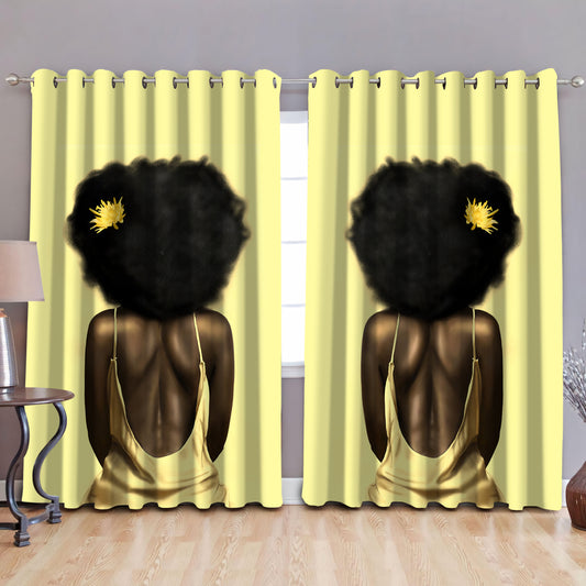Black girl, blackout thermal grommet window curtains HAC120607-HG-HG-52'' x 63''-Vibe Cosy™