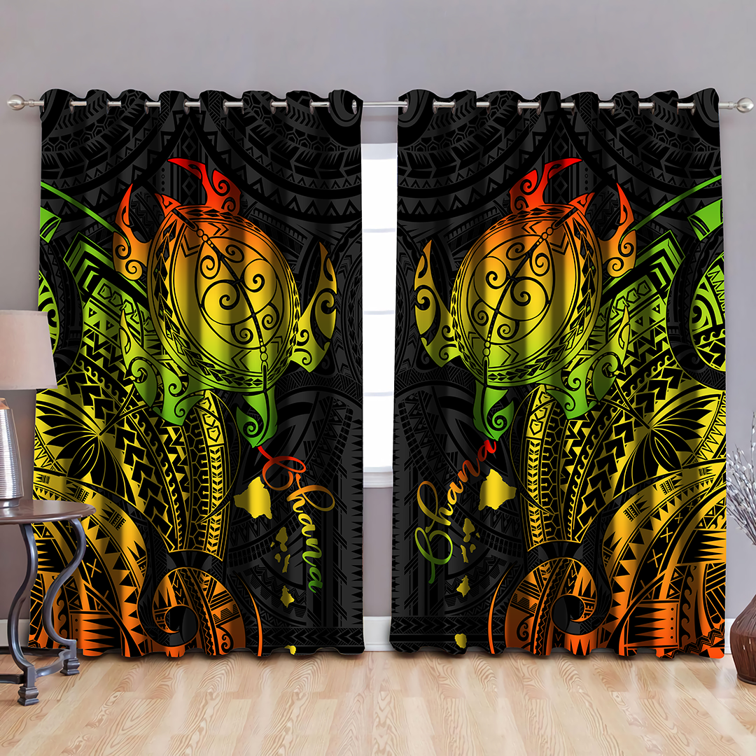 Hawaiian Ohana Reggae Turtle Window Curtains JJ090502-Curtains-SUN-52'' x 63''-Vibe Cosy™