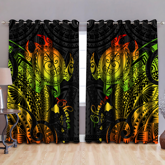 Hawaiian Ohana Reggae Turtle Window Curtains JJ090502-Curtains-SUN-52'' x 63''-Vibe Cosy™