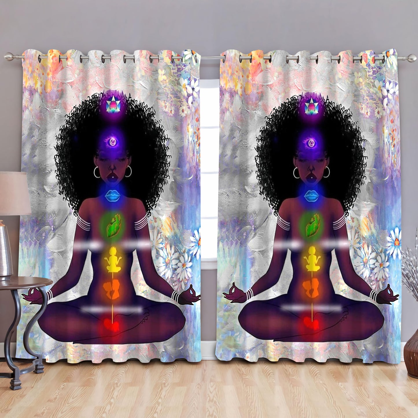 Black girl yoga, blackout thermal grommet window curtains HAC080602 -HG-HG-52'' x 63''-Vibe Cosy™