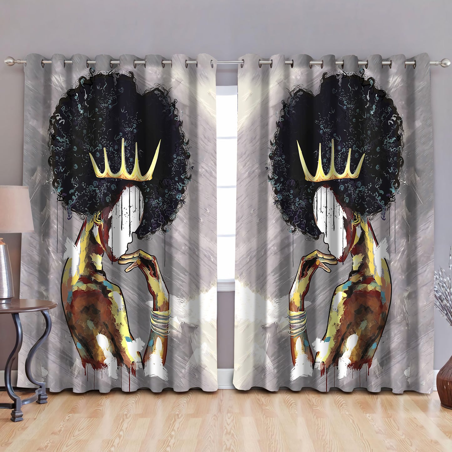 Black girl queen, blackout thermal grommet window curtains HAC090602-HG-HG-52'' x 63''-Vibe Cosy™