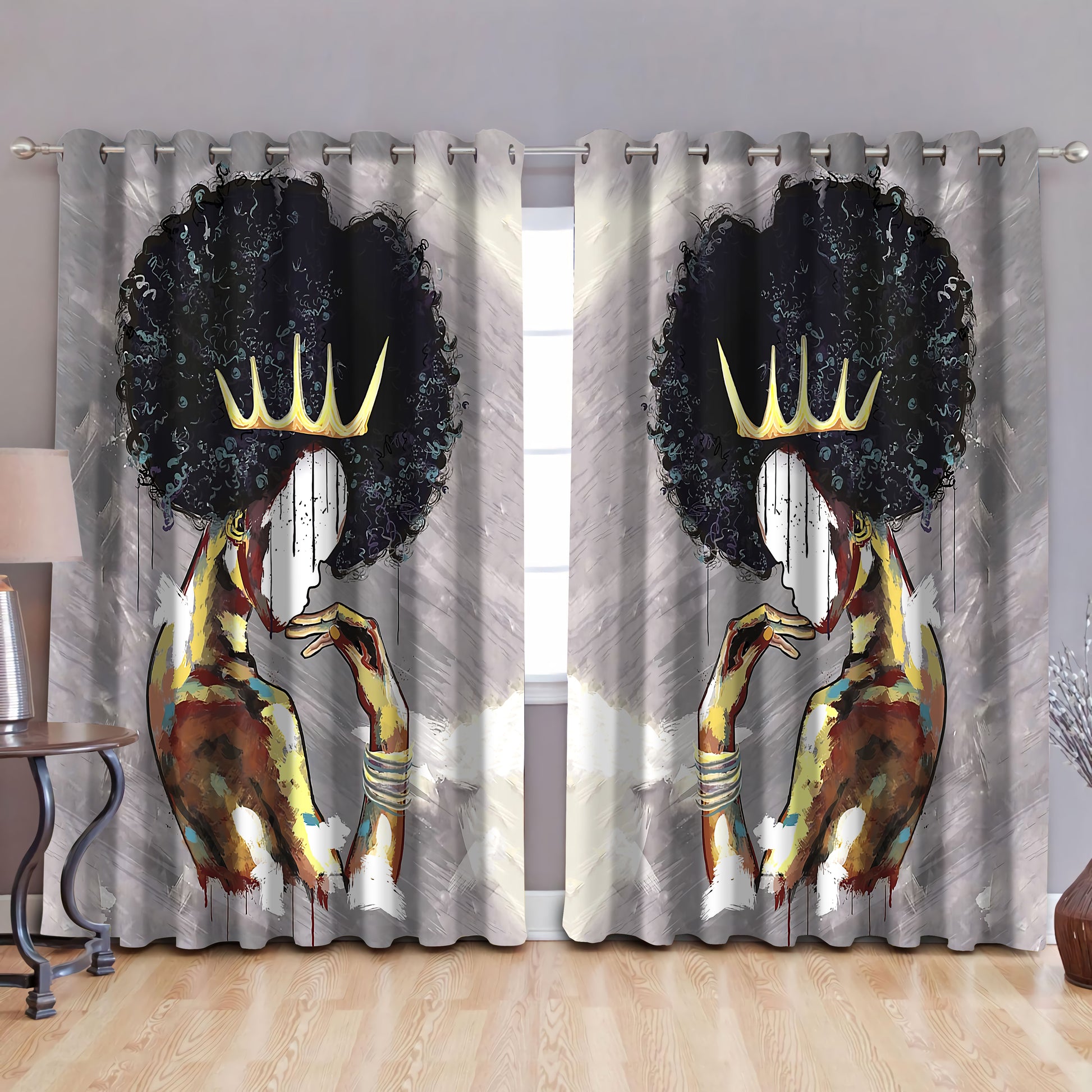 Black girl queen, blackout thermal grommet window curtains HAC090602-HG-HG-52'' x 63''-Vibe Cosy™