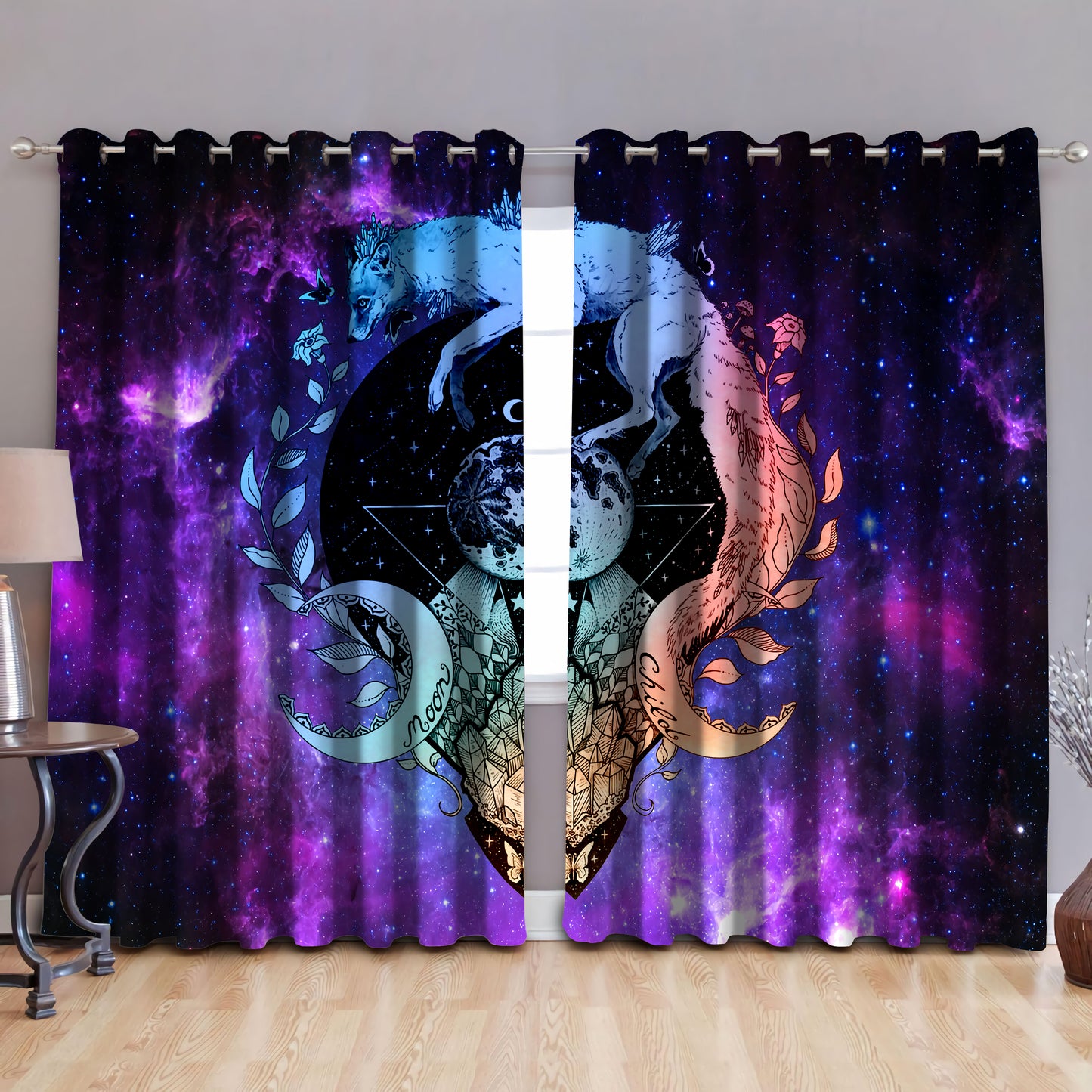 Wolf from the moon blackout thermal grommet window curtains HAC230504-HG-HG-52'' x 63''-Vibe Cosy™