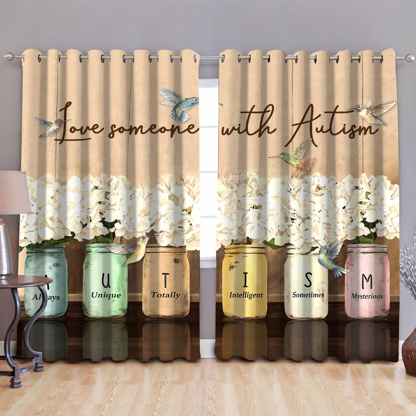 Love someone with autism, blackout thermal grommet window curtains HAC180607-HG-HG-52'' x 63''-Vibe Cosy™