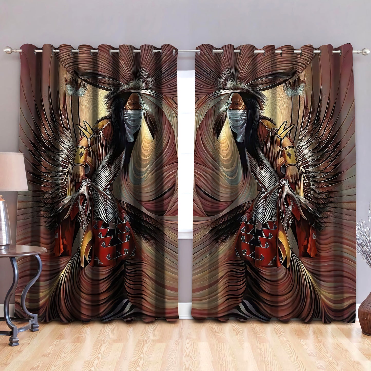 Native American Man Window Curtains MEI20081201-MEI