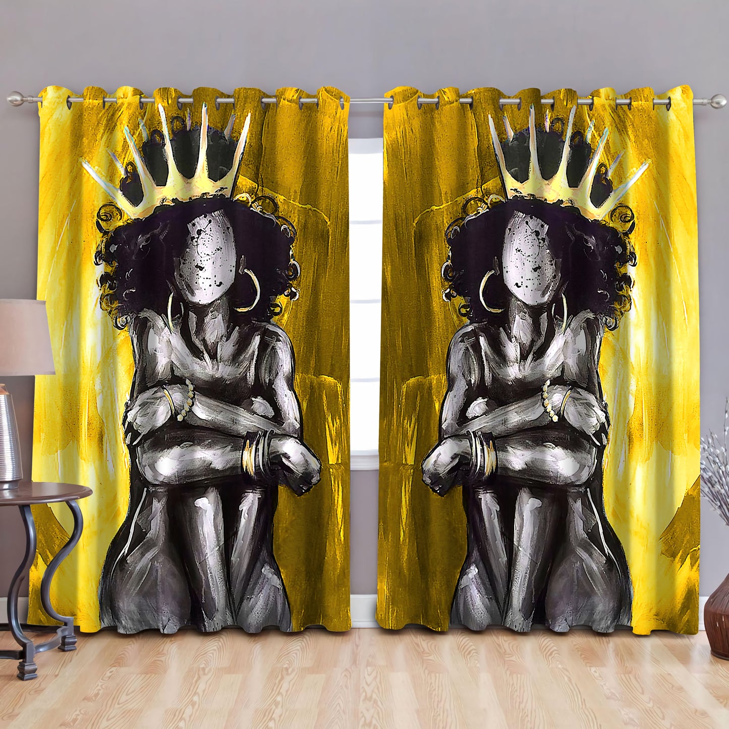 Black queen, blackout thermal grommet window curtains HAC120606-HG-HG-52'' x 63''-Vibe Cosy™