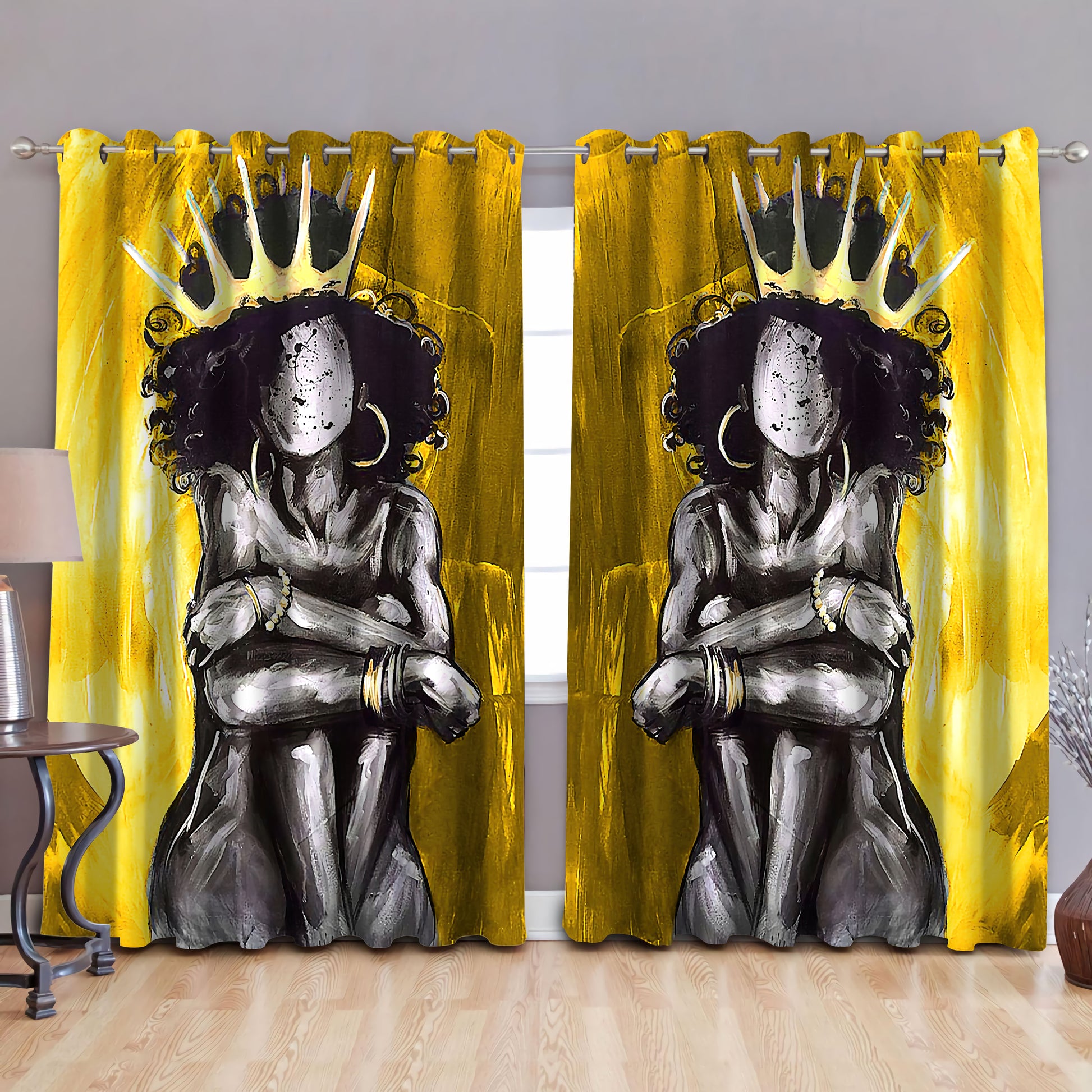 Black queen, blackout thermal grommet window curtains HAC120606-HG-HG-52'' x 63''-Vibe Cosy™