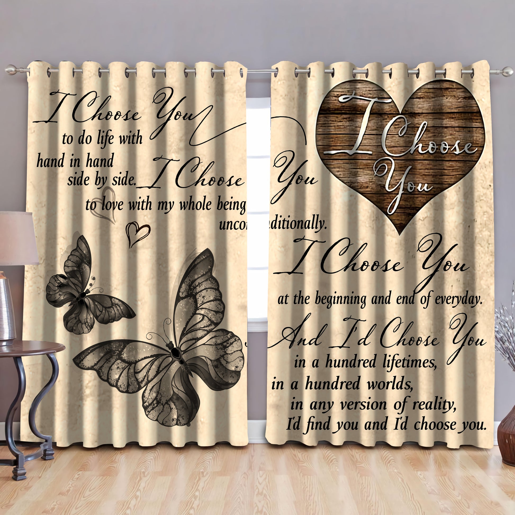 I choose you butterfly blackout thermal grommet window curtains HAC210502S3-HG-HG-52'' x 63''-Vibe Cosy™