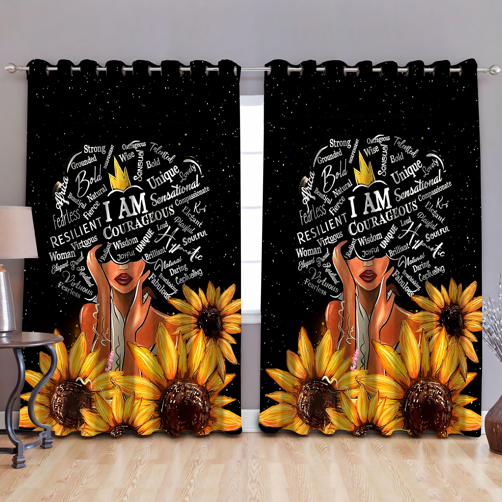 Black girl, blackout thermal grommet window curtains HAC130603-HG-HG-52'' x 63''-Vibe Cosy™