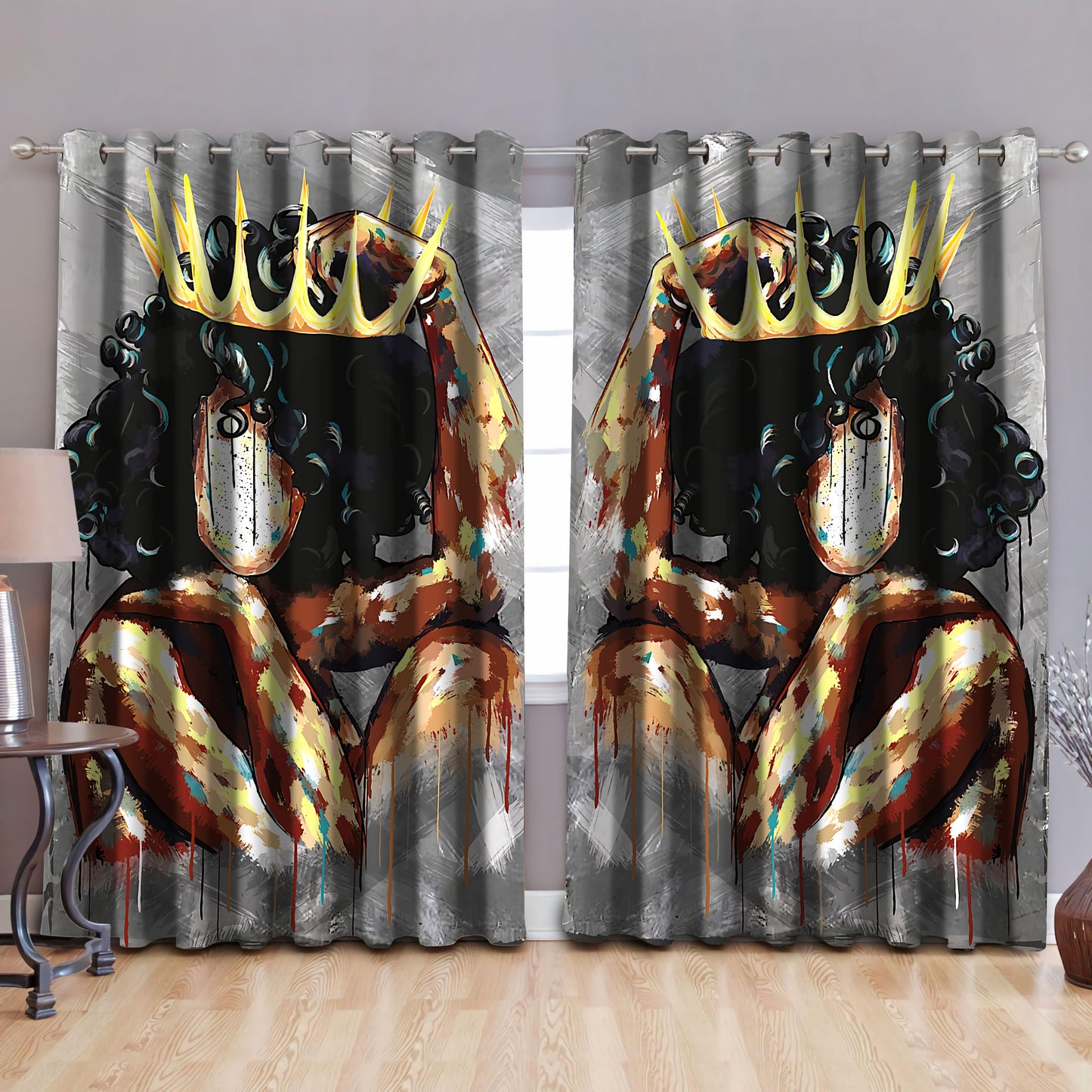 Black girl queen, blackout thermal grommet window curtains HAC080604-HG-HG-52'' x 63''-Vibe Cosy™