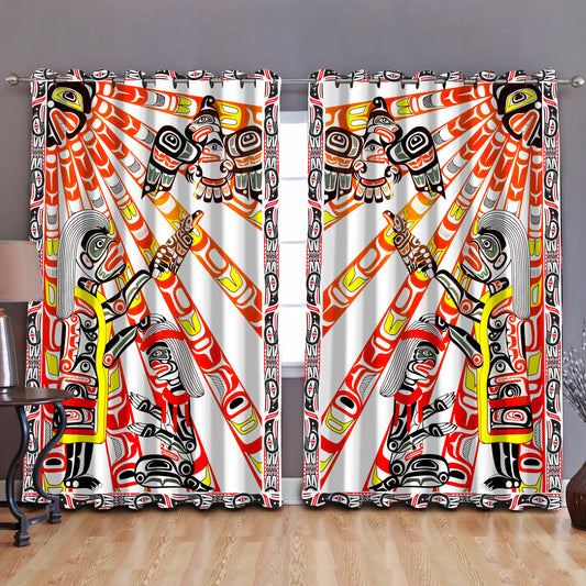 Native Haida Culture Human and Sun Window Curtains-MEI