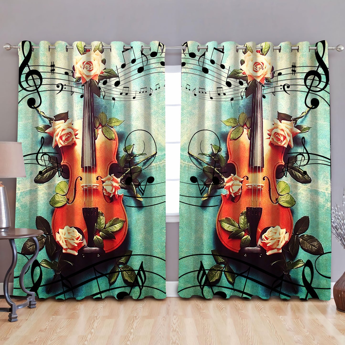 Violin Music Note Blackout Thermal Grommet Window Curtains TA0804202