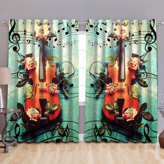 Violin Music Note Blackout Thermal Grommet Window Curtains TA0804202