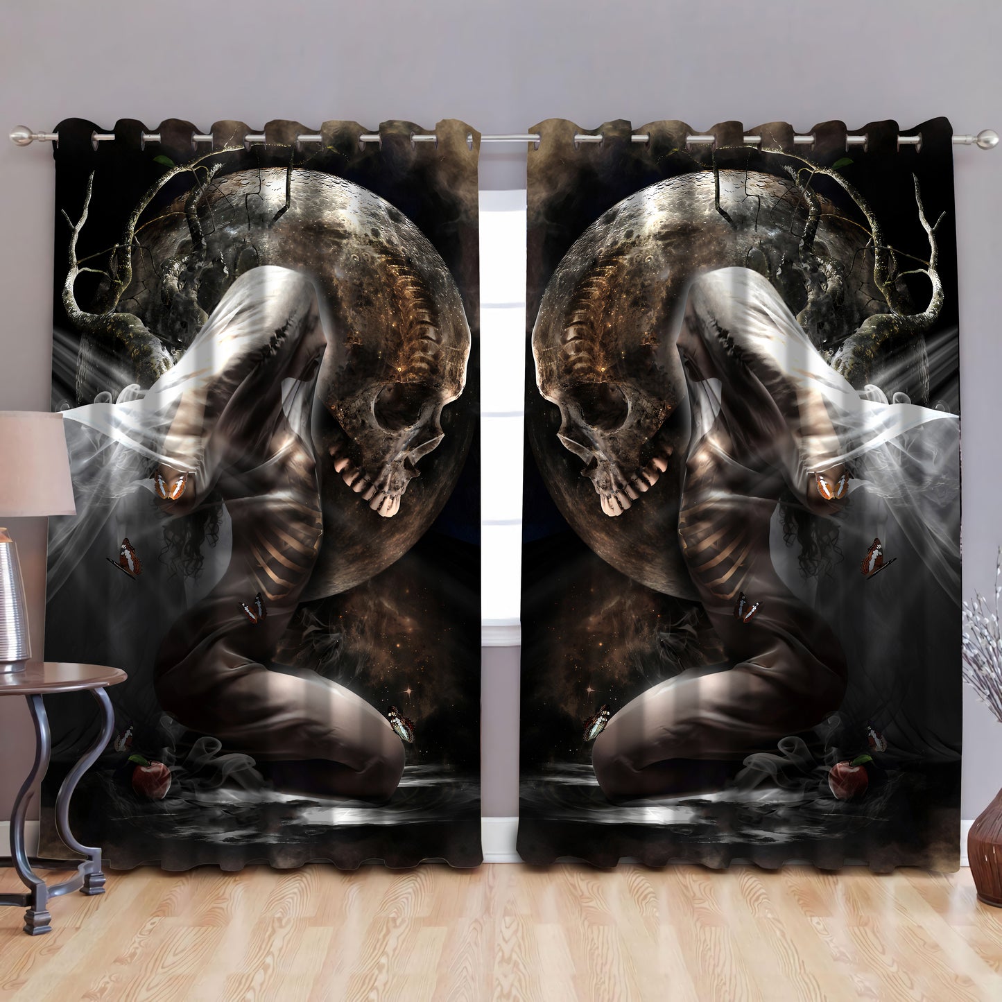 Skull And Girl  Blackout Thermal Grommet Window Curtains DQB08102001