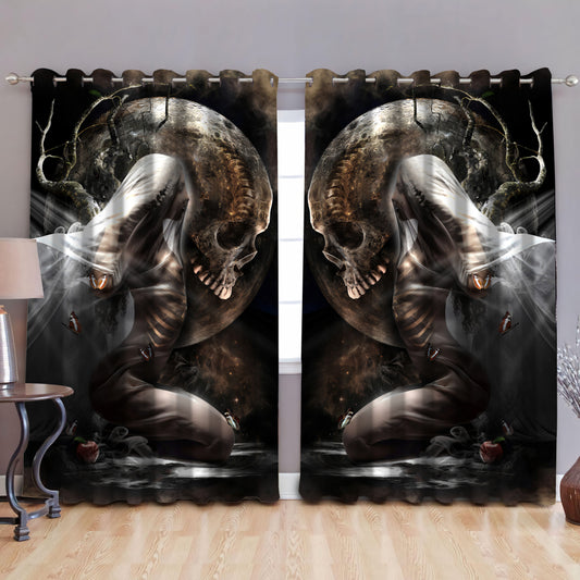 Skull And Girl  Blackout Thermal Grommet Window Curtains DQB08102001