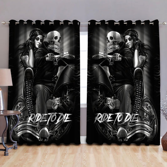 Skull Motobike Ride To Die Blackout Thermal Grommet Window Curtains DQB08102004
