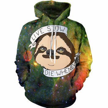 LIVE SLOW DIE WHENEVER COOL SLOTH HOODIE NTH190737-Apparel-NTH-Hoodie-S-Vibe Cosy™