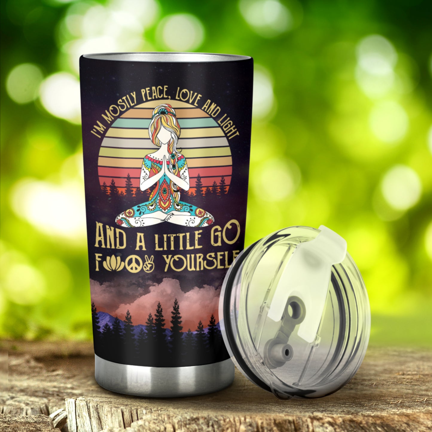 Yoga I'm Mostly Peace Love and Light Funny Tumbler-RoosterArt-Vibe Cosy™