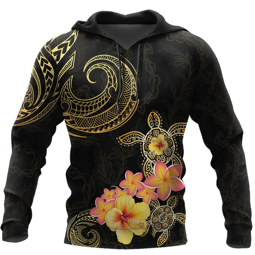 Amazing Polynesian Tattoo Turtle Hibiscus Frangipani Hoodie-ML