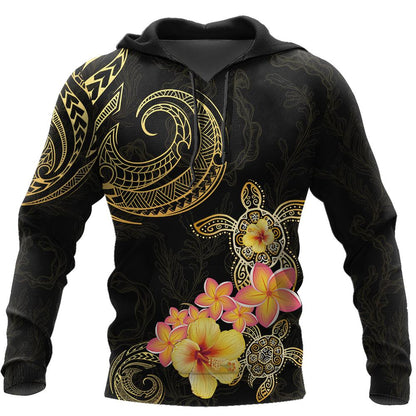 Amazing Polynesian Tattoo Turtle Hibiscus Frangipani Hoodie-ML