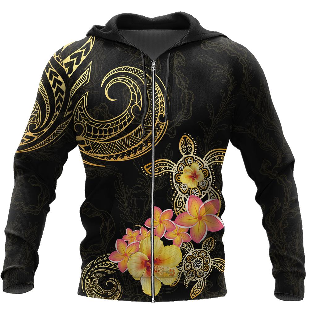Amazing Polynesian Tattoo Turtle Hibiscus Frangipani Hoodie-ML