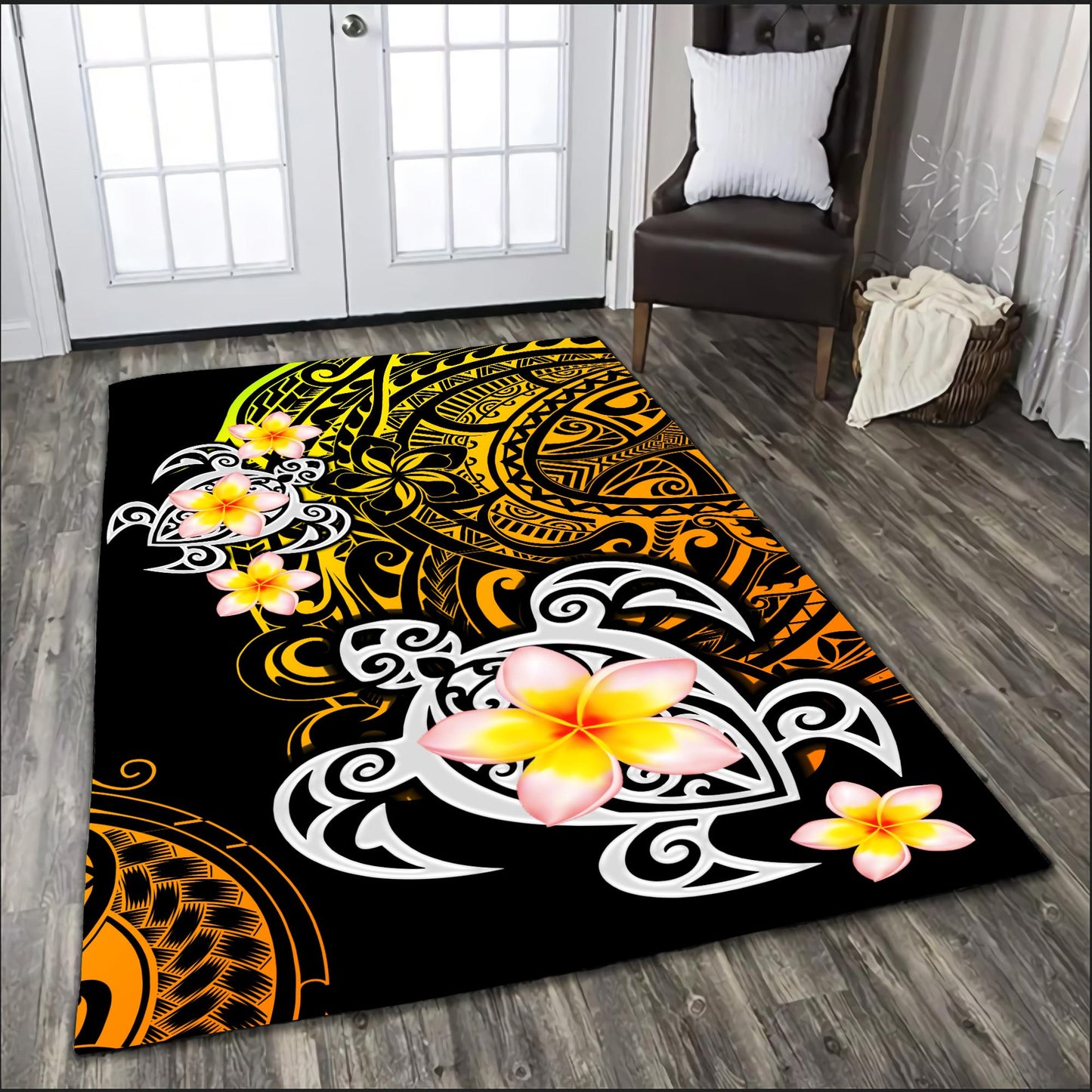Amazing Polynesian Tattoo Turtle Rug-ML