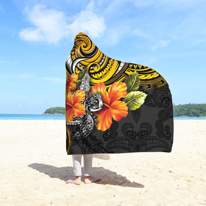Amazing Polynesian Turtle Hibiscus 3D Over Printed Hooded Blanket for Men and Women-ML