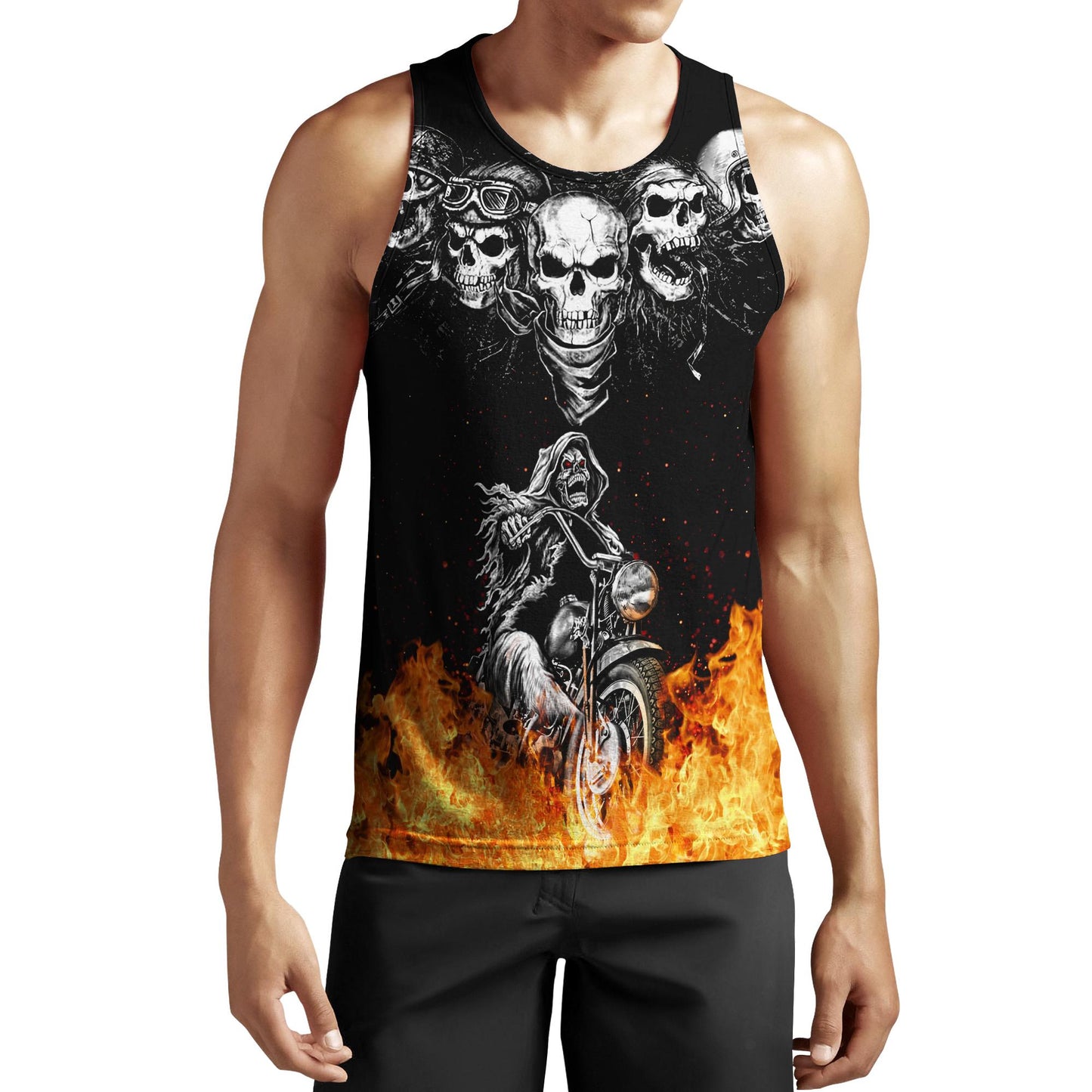 Biker Skulls On The Fire Hoodie For Men And Women