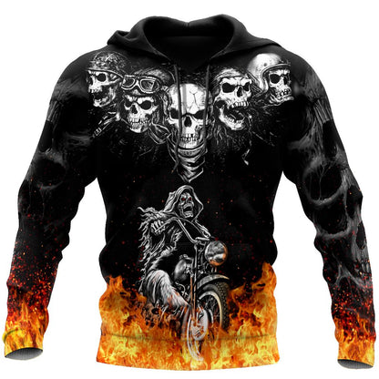 Biker Skulls On The Fire Hoodie For Men And Women