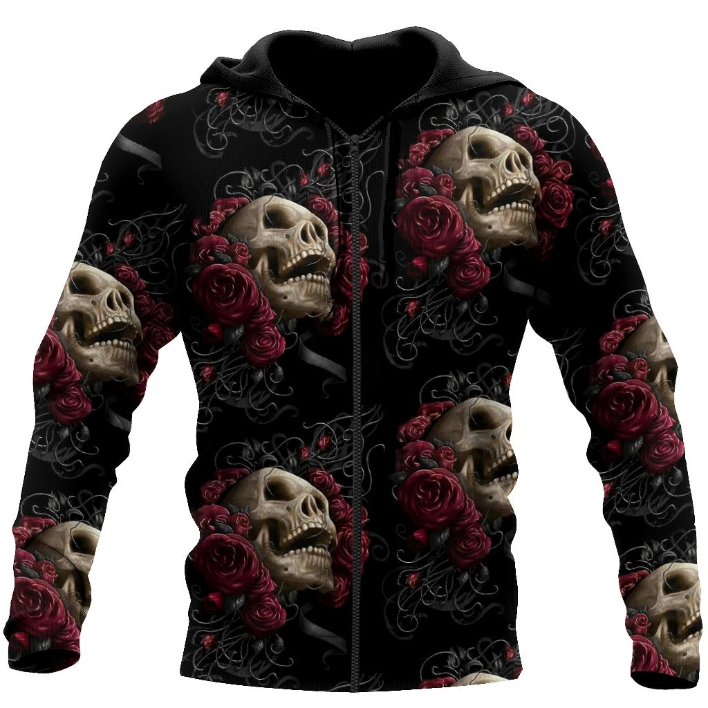 Skulls And Roses Art Hoodie For Men And Women