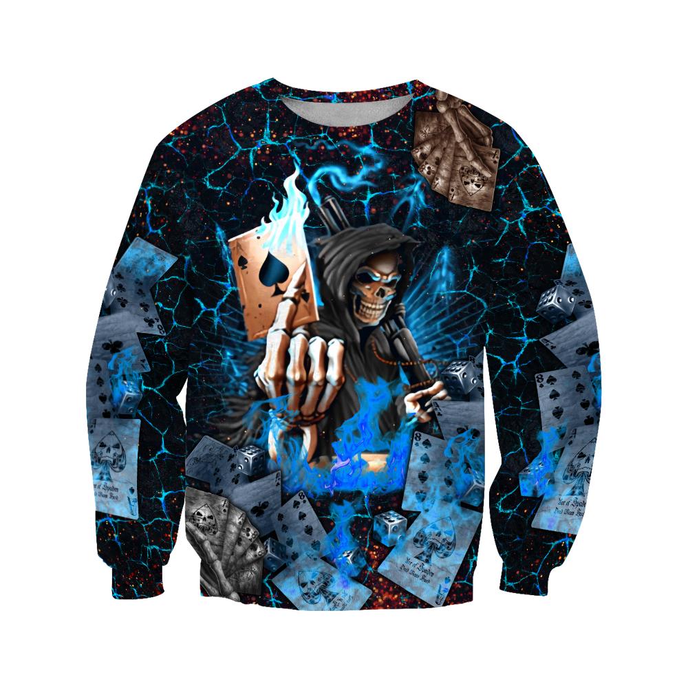 Poker Skulls On The Blue Fire Hoodie For Men And Women JJW26092002