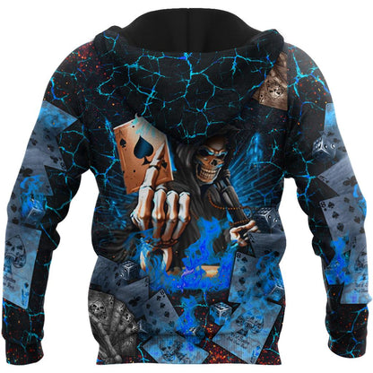 Poker Skulls On The Blue Fire Hoodie For Men And Women JJW26092002