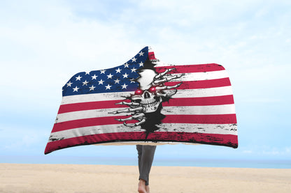 American Red Eyes Skull 3D Over Printed Unisex Hooded Blanket DQB10012001
