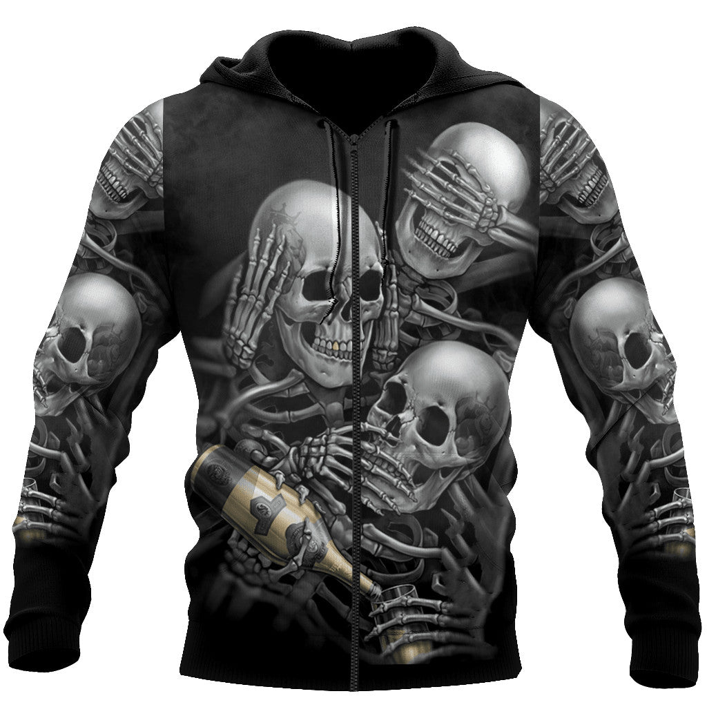 Three Wise Skulls Smoke And Drink Hoodie For Men And Women TQH201009