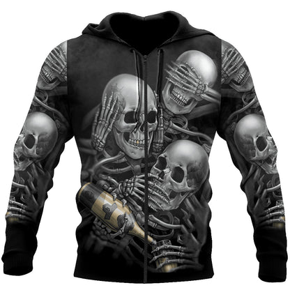 Three Wise Skulls Smoke And Drink Hoodie For Men And Women TQH201009