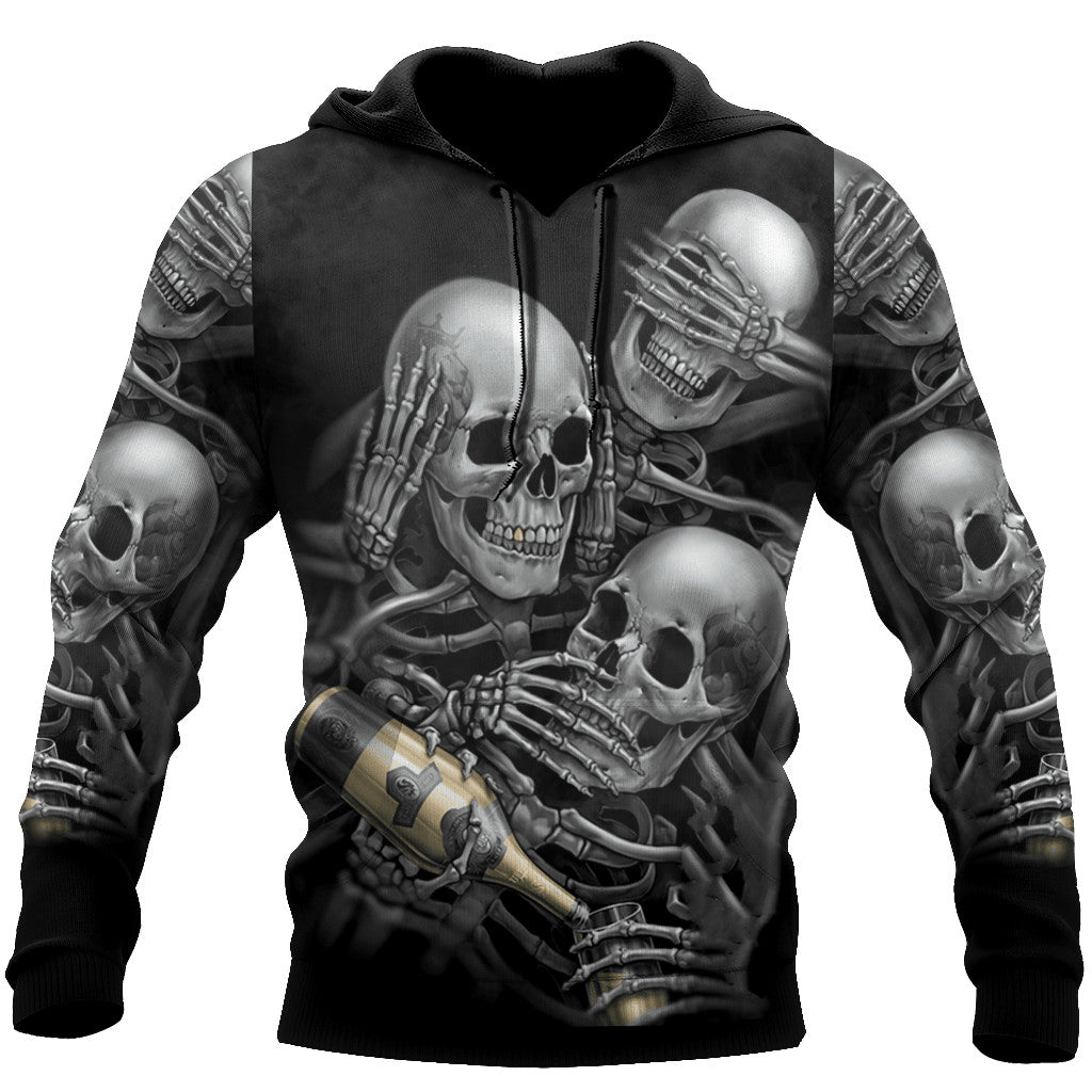 Three Wise Skulls Smoke And Drink Hoodie For Men And Women TQH201009