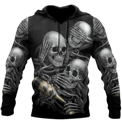 Three Wise Skulls Smoke And Drink Hoodie For Men And Women TQH201009