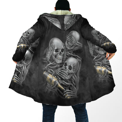 Three Wise Skulls Smoke And Drink Cloak For Men And Women TQH201009