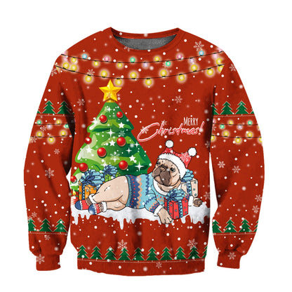 Bull dog chritmas 3D All Over Printed shirt & short for men and women PL