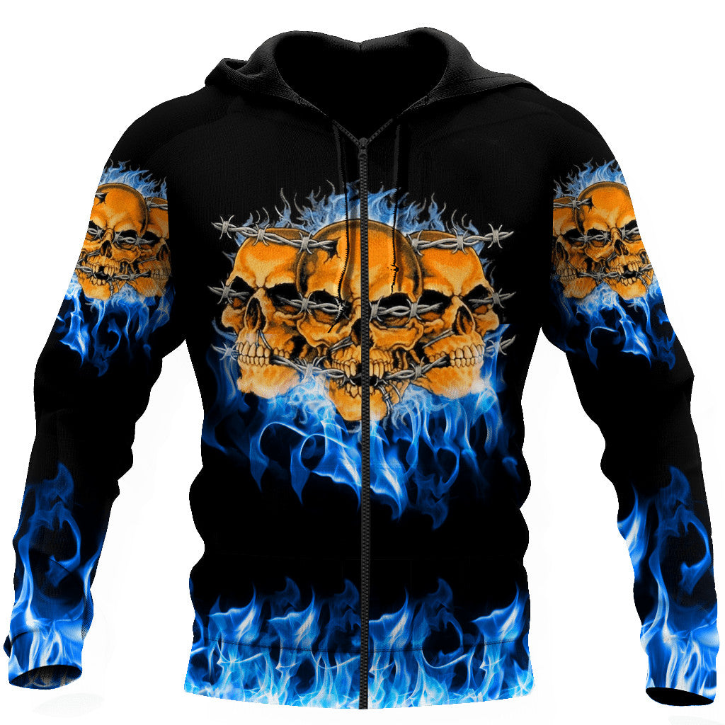 Skull On Blue Fire Art Skulls Hoodie For Men And Women TQH201011