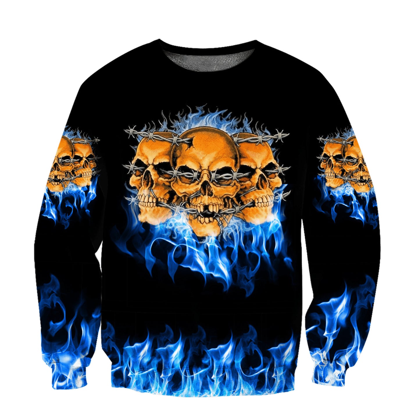 Skull On Blue Fire Art Skulls Hoodie For Men And Women TQH201011