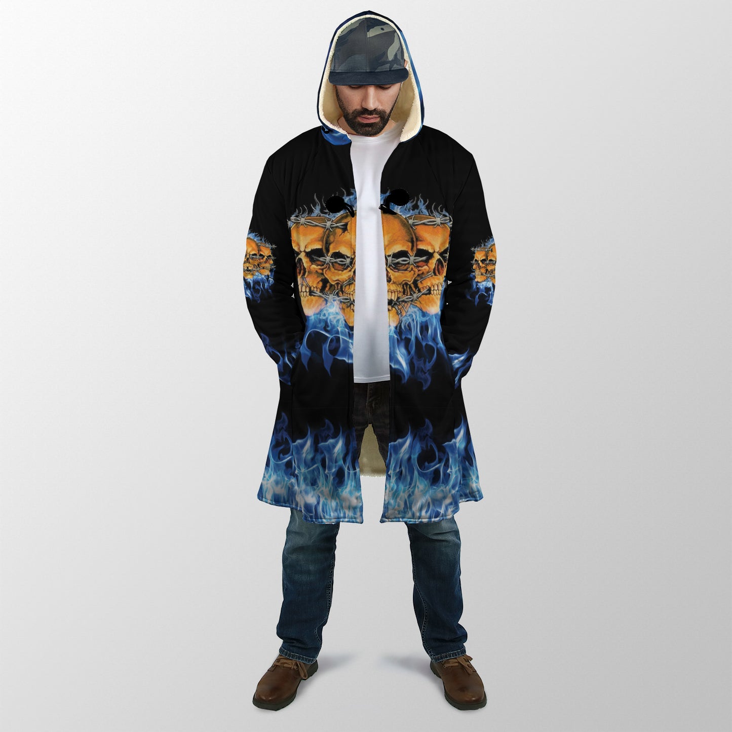 Skull On Blue Fire Cloak For Men And Women TQH201011