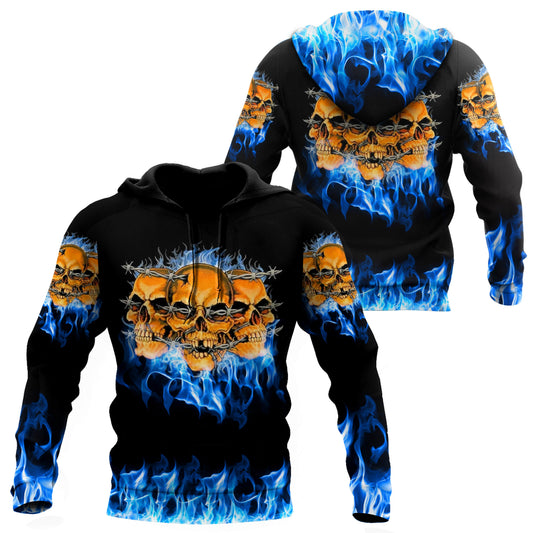 Skull On Blue Fire Art Skulls Hoodie For Men And Women TQH201011