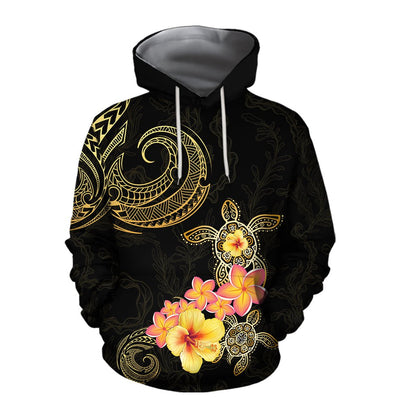 Amazing Polynesian Tattoo Turtle Hibiscus Frangipani Hoodie-ML