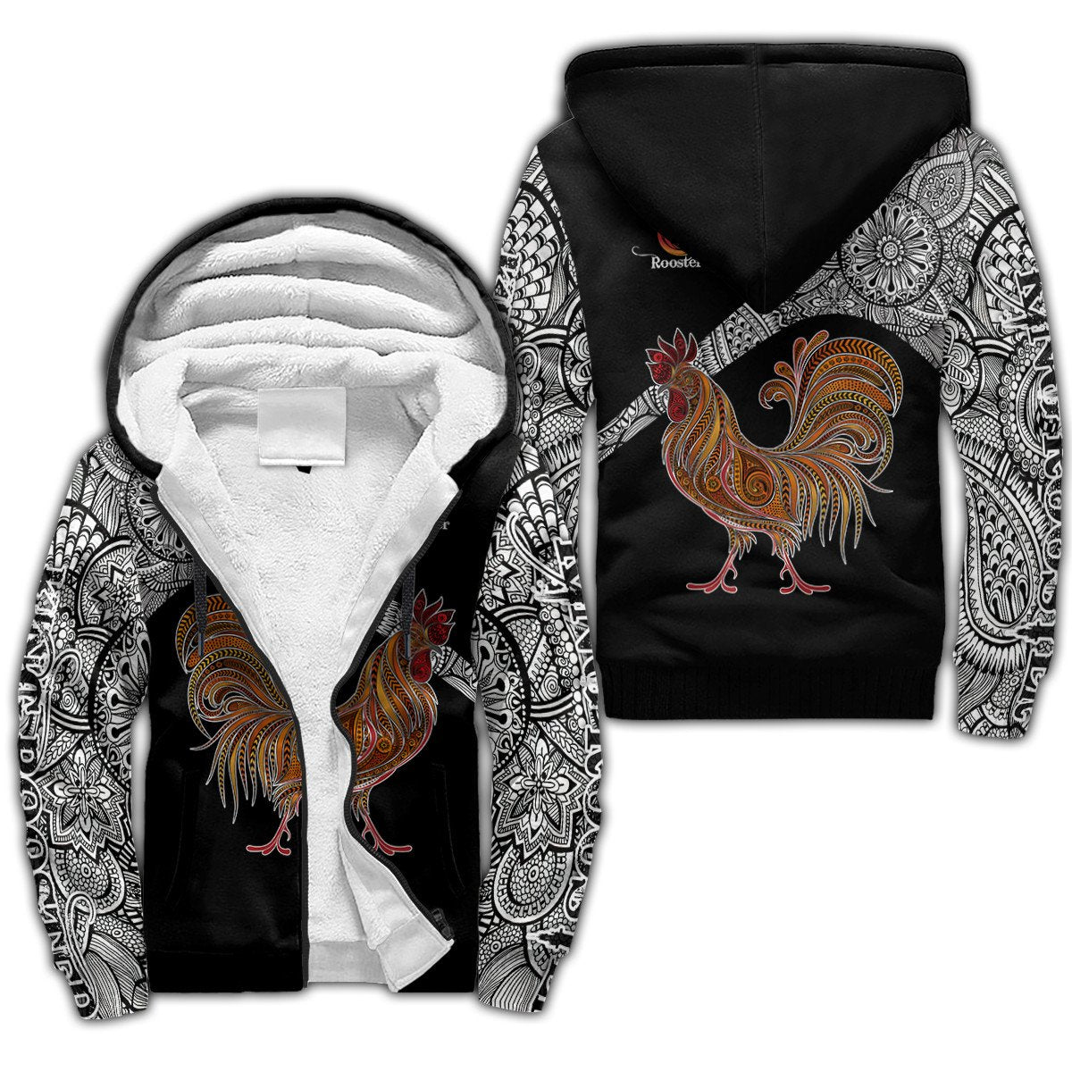 Rooster King Tribal Pattern All Over Printed Unisex Deluxe Hoodie ML