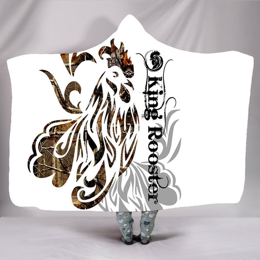 Rooster King Camo Tattoo 3D Over Printed Deluxe Hooded Blanket ML