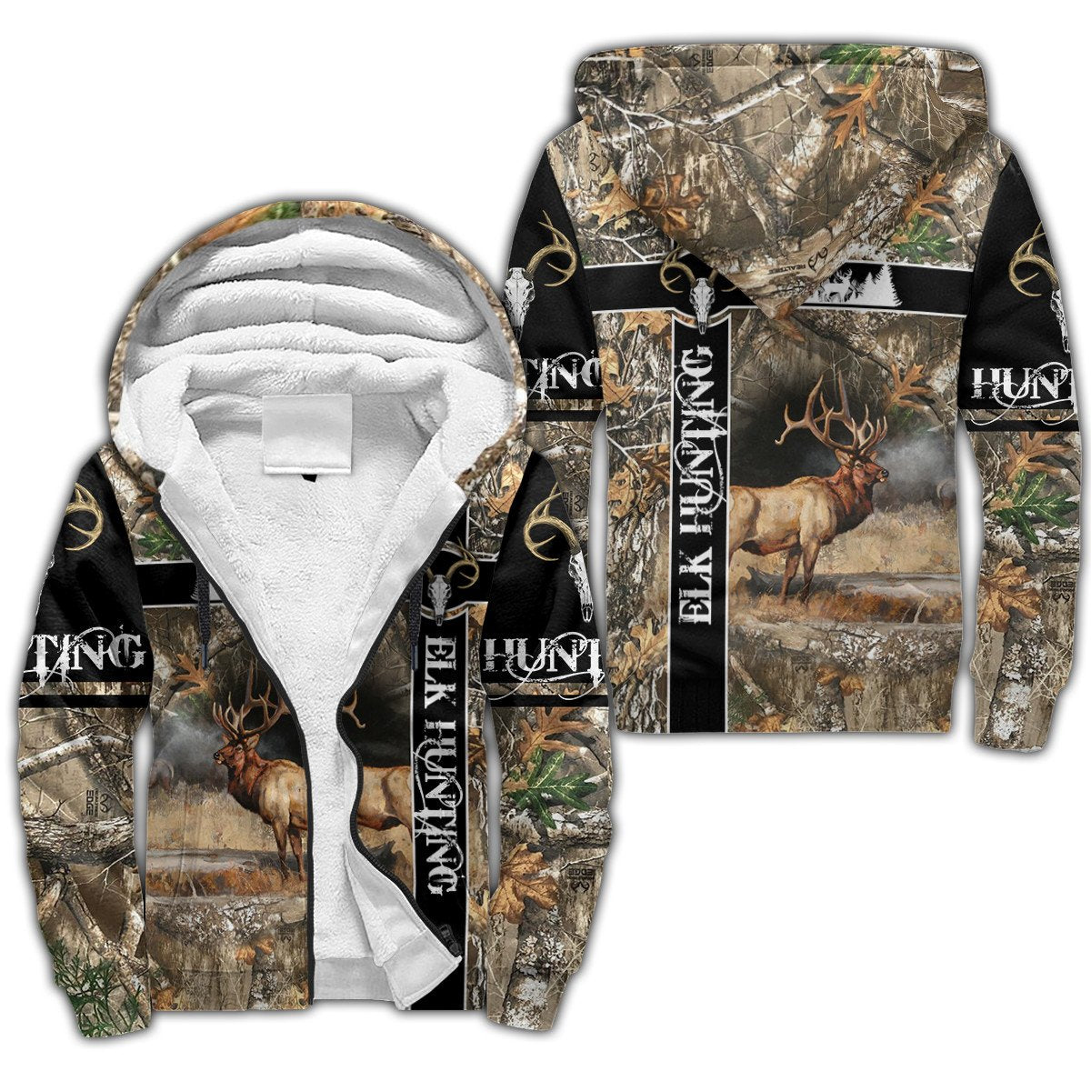 Elk Hunting Camo Over Printed Unisex Deluxe Hoodie ML